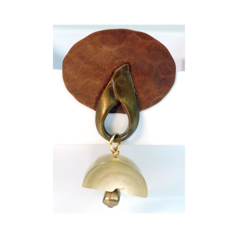 Vtg 90s Pin Brooch-Hand Hammered Copper Metals+Horn Modernist Boho Freeform